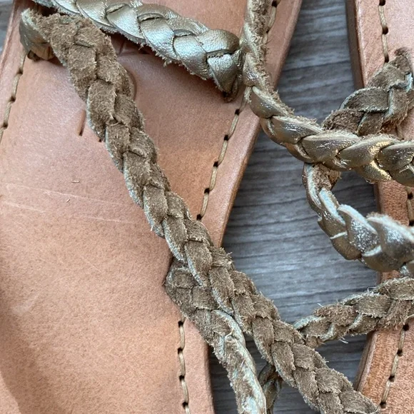 L*Space Hermosa braided sandals gold leather 39/9 - Picture 14 of 15